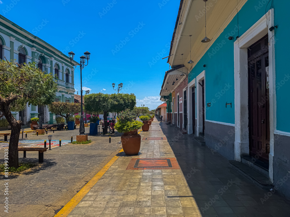 Obraz premium Beautiful view of the colonial city of Granada Nicaragua, Its majestic yellow cathedral, Guadalupe Church, the convent museum anda the calzada streets