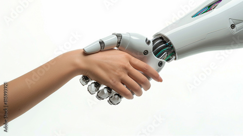 Human hand interacting with advanced robotic arm