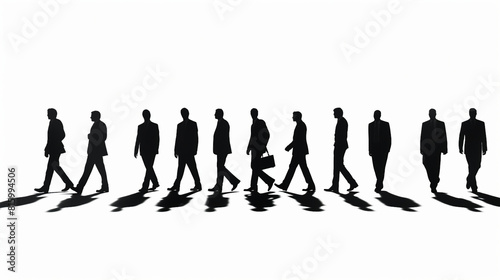 Professional Men Walking Silhouette on White Background  Corporate Team in Action  Business Success Concept