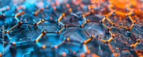 Abstract blue orange background with molecules