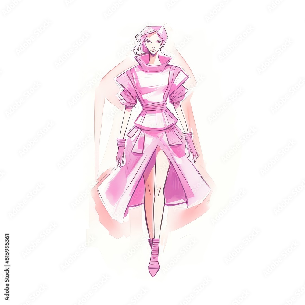 Fashion model in pink dress.