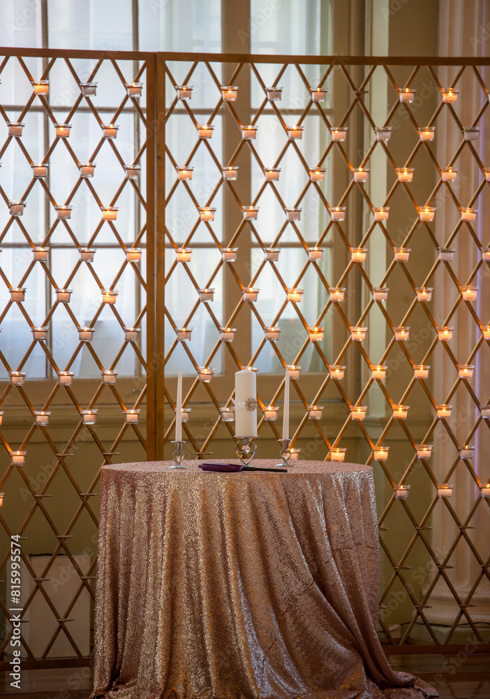 Romantic Wedding Decor: Copper Grid Table Setting with Candlelit Ambiance Romantic Wedding Decor: Copper Grid Table Setting with Candlelit Ambiance