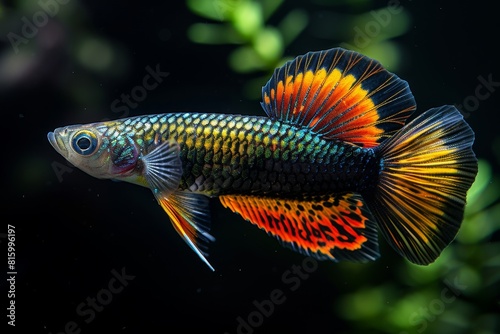 Guppy fish with colorful tails and fins, appealing to beginner aquarium keepers. 