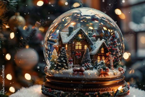 Winter Wonderland: Festive Christmas Decorations in a Magical Snow Globe © Yuliia
