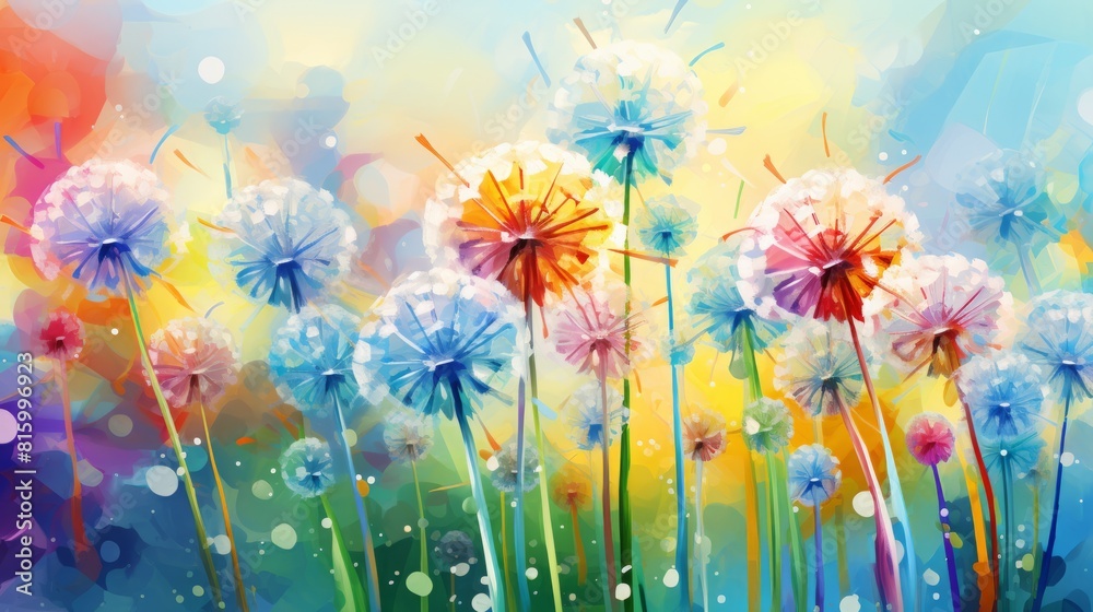 Obraz premium Illustration of bright dandelions close-up