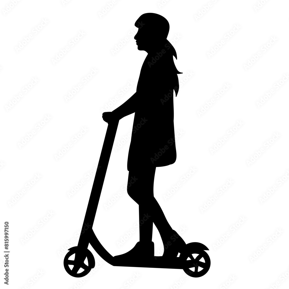 woman riding a scooter silhouette on a white background vector woman riding a scooter silhouette on a white background vector