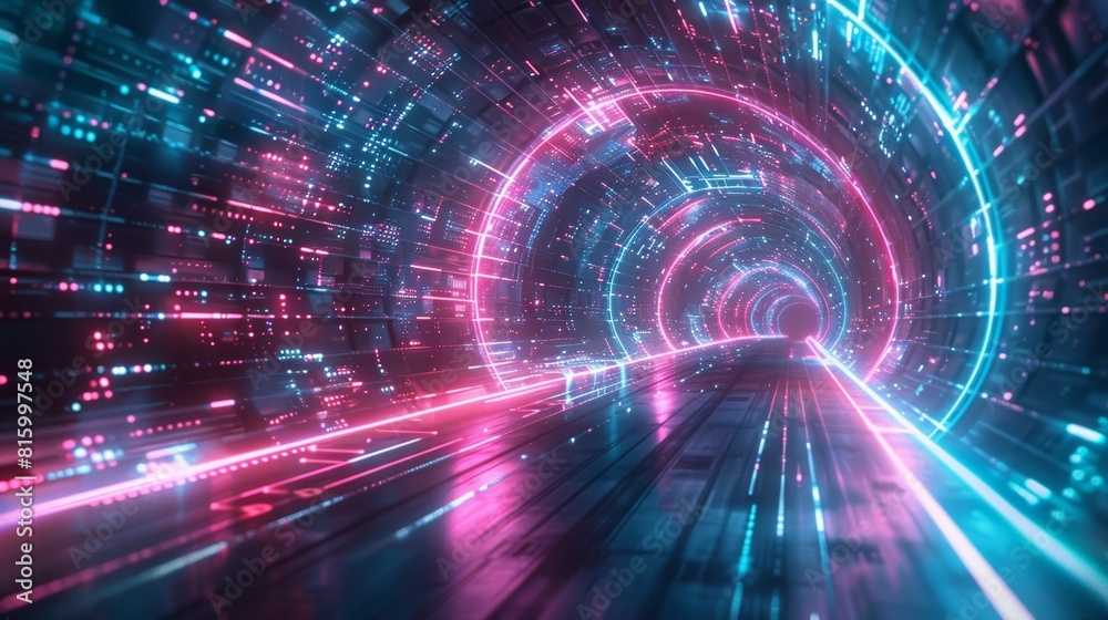 Fototapeta premium Abstract holographic backgrounds featuring elements such as synthwave, vaporwave, retro wave, and cyberpunk aesthetics are popular in digital art.