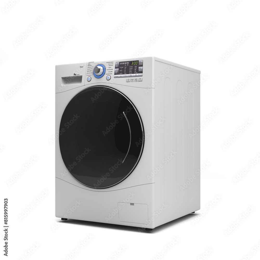 New Washing machine prespective left view 3D render on white