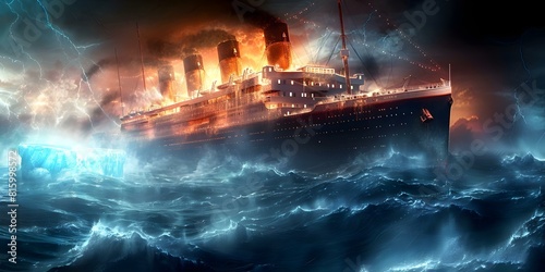 Titanic collides with iceberg in a dramatic painting of the dark icy ocean. Concept Art, Paintings, Titanic, Iceberg, Ocean photo
