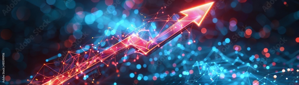 Digital illustration of a rising arrow made of interconnected lines, symbolizing growth and progress Digital illustration of a rising arrow made of interconnected lines, symbolizing growth and progress