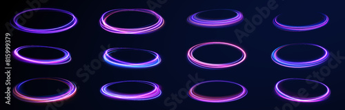 Neon flare. Colorful rays. Abstract fire flare trace lens flares acceleration speed motion on night road.