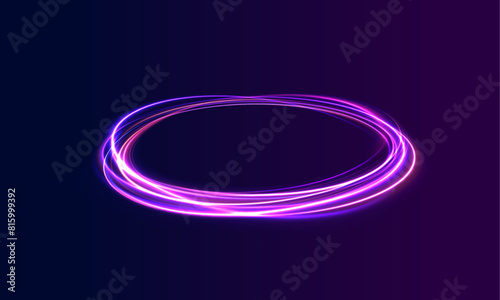 Neon flare. Colorful rays. Abstract fire flare trace lens flares acceleration speed motion on night road.