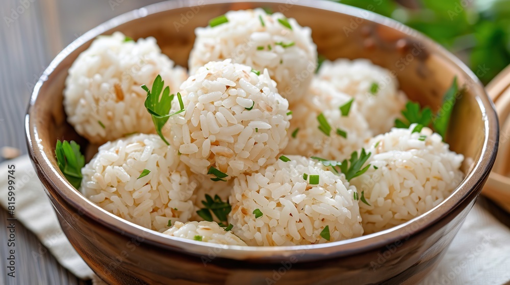 Bowl of arancini rice balls. Generative Ai Bowl of arancini rice balls. Generative Ai