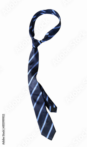 Stylish blue striped tie isolated on white background.
