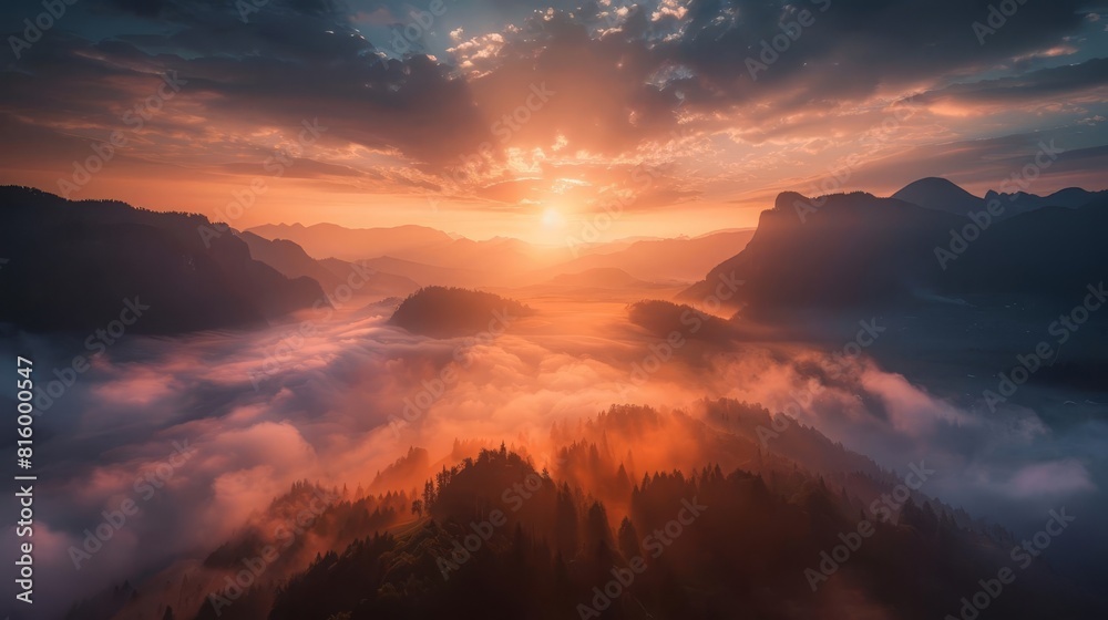 majestic sunrise over misty mountains aweinspiring landscape photography