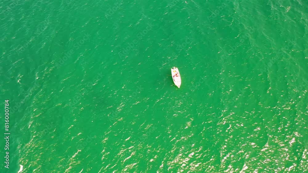 Aerial photo of small fishing boat in the Atlantic ocean Aerial photo of small fishing boat in the Atlantic ocean