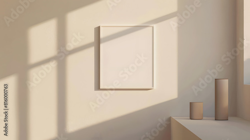 Blank picture frame mockup on a wall Square orientation Artwork template in interior design   Generative AI