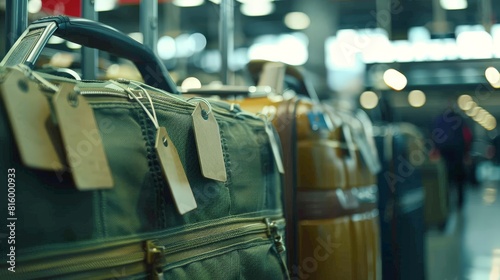 80 MM Macro shot of Luggage in a airport with luggage tags on the bags