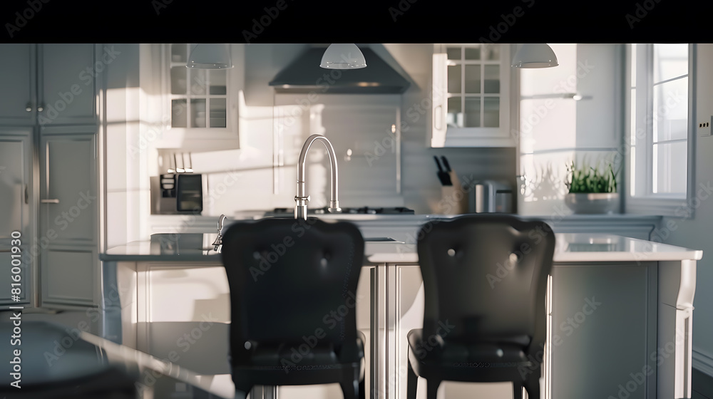 Beautiful white kitchen with dark accents in new modern farmhouse style luxury home : Generative AI Beautiful white kitchen with dark accents in new modern farmhouse style luxury home : Generative AI