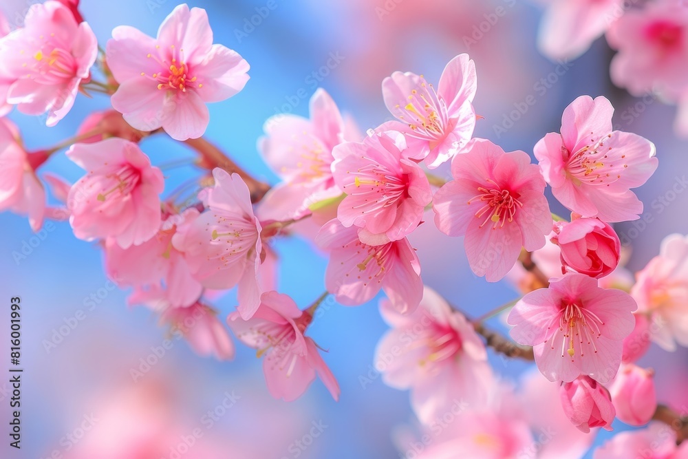 Fototapeta premium Vibrant cherry blossom blooms blooming in the warm spring sun