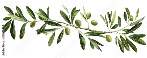 three olive branches with green olives on a white background. by copy space