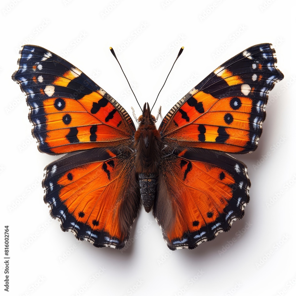 a butterfly with orange and black wings on a white surface a butterfly with orange and black wings on a white surface