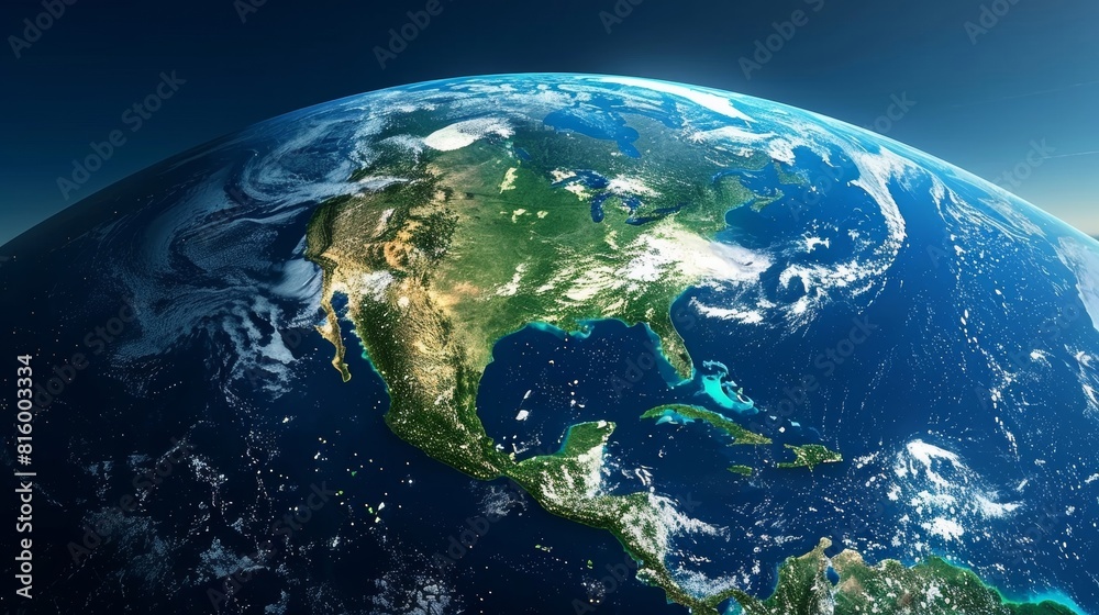 Fototapeta premium Illustration of a high-tech North American globe in a virtual setting created using artificial intelligence.