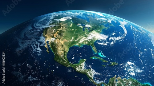 Illustration of a high-tech North American globe in a virtual setting created using artificial intelligence.