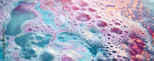 Fizzing rainbow colored bathwater with bubbles. photo