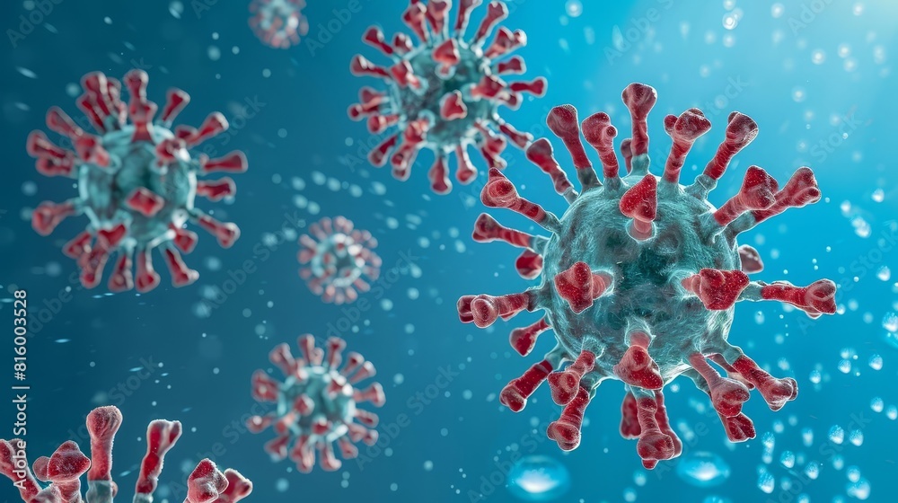 microscopic view of novel coronavirus ncov in blue background 3d illustration microscopic view of novel coronavirus ncov in blue background 3d illustration