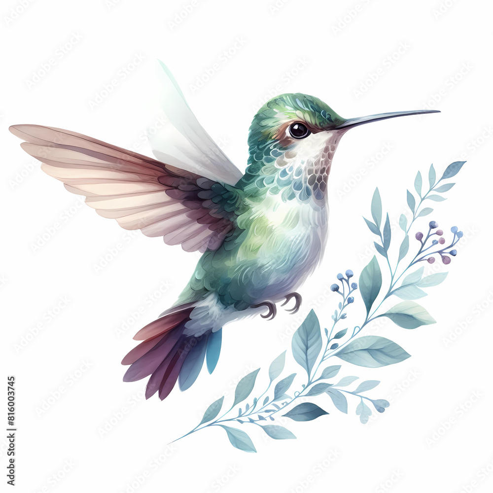 Obraz premium watercolor color painting of hummingbird image on white background