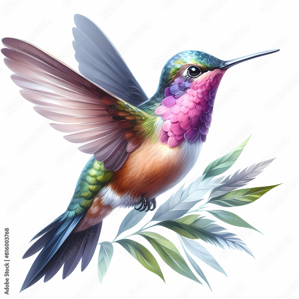 Fototapeta premium watercolor color painting of hummingbird image on white background