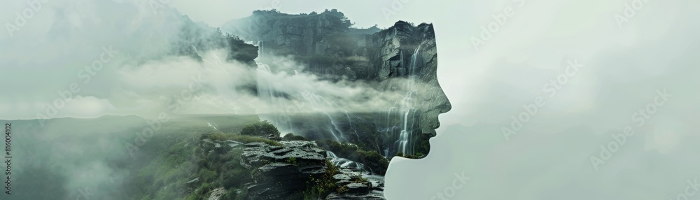 The dark silhouette of a mountain range is shrouded in mist, creating a sense of mystery and wonder. The dark silhouette of a mountain range is shrouded in mist, creating a sense of mystery and wonder.