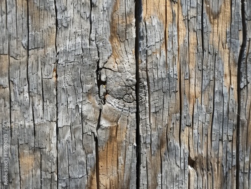 The photo shows a closeup of a wooden fence with peeling gray paint. © EC Tech 