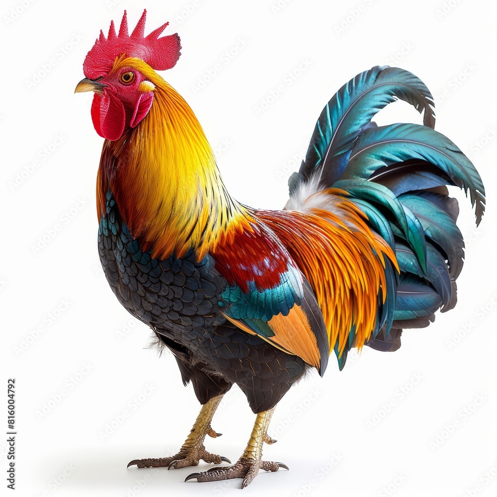 Fototapeta premium a colorful rooster standing on a white surface