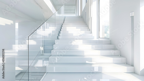 white interior with glass fence and stairs : Generative AI