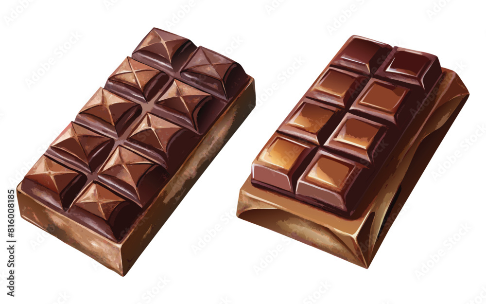 Obraz premium Delicious chocolate bars collection set with dripping vector set illustration clipart isolated on white background 