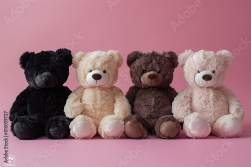 Set of fuzzy, plush, stuffed black and white teddy bears. Generative Ai