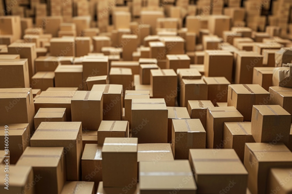 Vast array of cardboard boxes in a storage facility showcasing logistics and distribution Vast array of cardboard boxes in a storage facility showcasing logistics and distribution