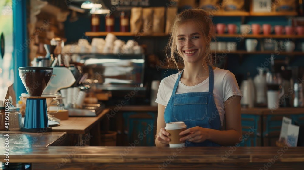 Smiling Barista with a Coffee Cup Smiling Barista with a Coffee Cup