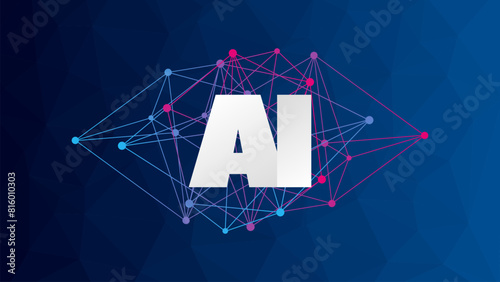 Artificial intelligence. Triangle gradient network pattern. Deep learning. Smart digital technology. AI vector illustration for science, presentation, concept design, business. Abstract background