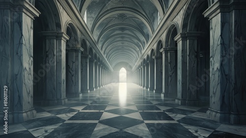 Abstract empty big hall dark gothic light room.