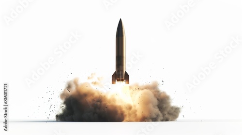 cinematic, ballistic missile launch on white background