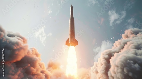 cinematic, ballistic missile launch on white background