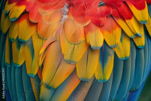 Beautiful colorful feather bird texture background.