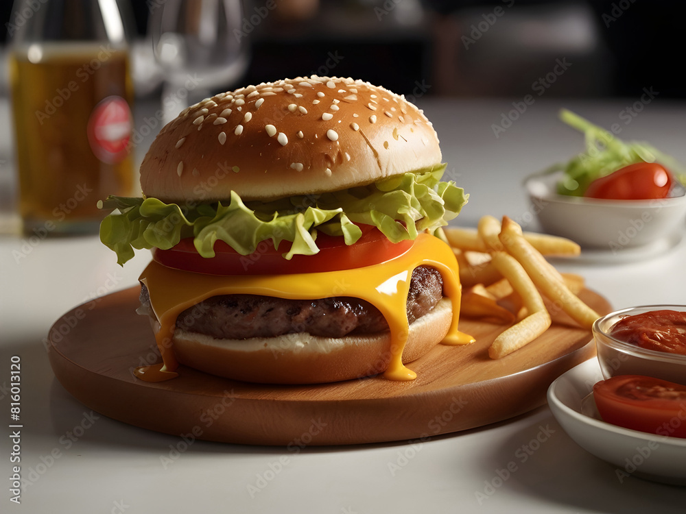 hamburger and fries