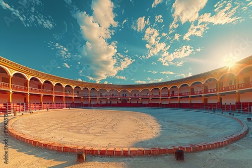 Spanish bullring, empty round bullfight arena in Spain. Generative Ai photo