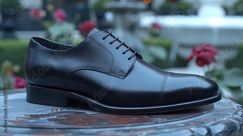Close-up shot of a businessman  039 s leather shoes as he confidently strides forward  symbolizing ambition and success