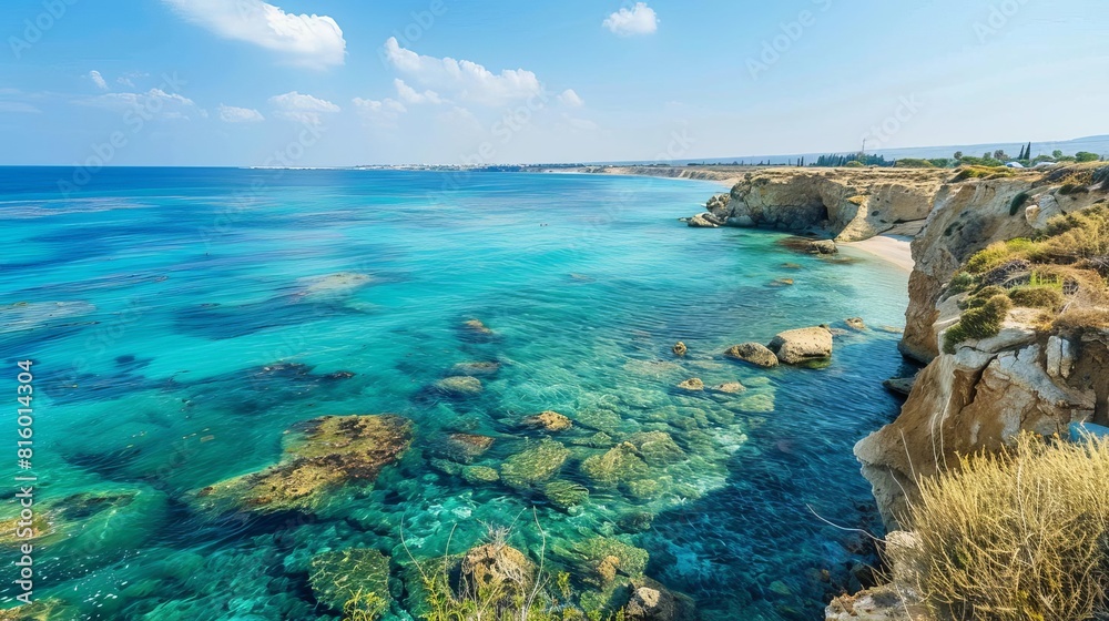 picturesque coastline view of cyprus beach idyllic mediterranean seascape picturesque coastline view of cyprus beach idyllic mediterranean seascape