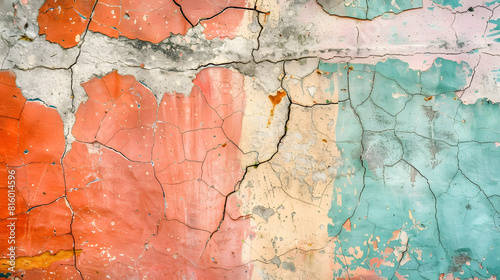 Detailed view on colorful aged concrete walls fronm different modern and hostorical buildings with cracks and a lot of structure in high resolution : Generative AI photo
